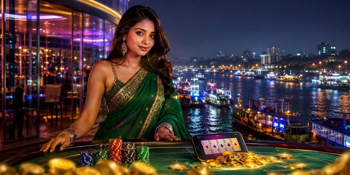 ঢাকায় শাড়ি পরা একজন নারী রামি কার্ড গেমে অংশগ্রহণ করছেন